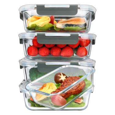 Imagem de HOMELIFE Recipientes Vidro Hermético Preparo Refeições, Recipientes Armazenamento Alimentos Tampas Herméticas, Recipientes Vidro para Marmitas, Compatíveis com Micro-ondas, Forno, Freezer, Lava-louças