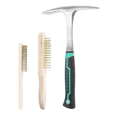 Imagem de HARFINGTON 3 peças de martelo de solda de 793 g com escova de arame de aço de soldagem de 27 cm e 20 cm, kit de ferramentas de remoção de escória banhada a cobre para tijolo forjado, branco