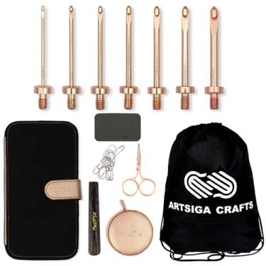 Imagem de KnitPro Conjunto de agulhas de crochê Oasis Starter 5 cm, tamanho 2,0, 2,5, 3,0, 3,5, 4,0, 4,5, 5 mm, intercambiáveis, marcadores de ponto, fita métrica e mais, estojo de tecido com bolsa de projeto