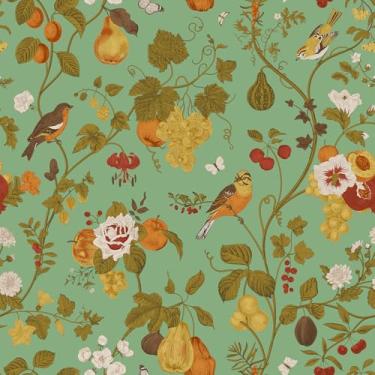 Imagem de VEELIKE Papel de parede vintage verde pássaro papel de parede floral para quarto banheiro 48 cm x 900 cm papel de parede chinês pré-colado papel de parede verde removível papel de contato floral para