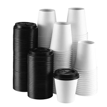 Imagem de NYHI 10 oz. 200 pack White Paper Disposable Cups With Black Lids - Hot/Cold Beverage Drinking Cup for Water, Juice, Coffee or Tea - Ideal for Water Coolers, Party, or Coffee On the Go