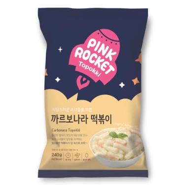 Imagem de Topokki Bolinho de Arroz Coreano Instantâneo sabor Carbonara Pink Rocket Pouch - 240 gramas