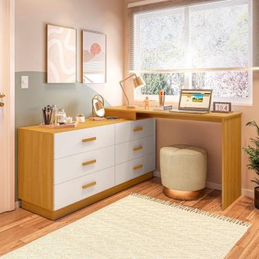 Imagem de Cômoda com Escrivaninha em L com 6 Gavetas Leonie Yescasa Freijó/Branco