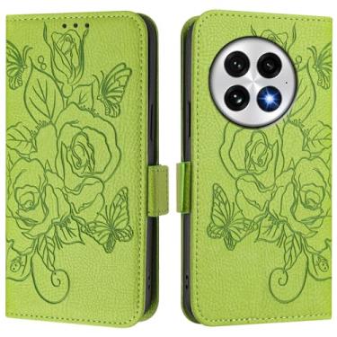 Imagem de Capa carteira rosa e borboleta em relevo para OnePlus 13, [bloqueio RFID] [suporta carregamento sem fio] 3 compartimentos para cartão e 1 compartimento para dinheiro, capa à prova de choque e alça de