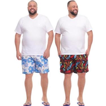 Imagem de Kit 2 Bermuda tactel short mauricinho plus size estampado verão praia 