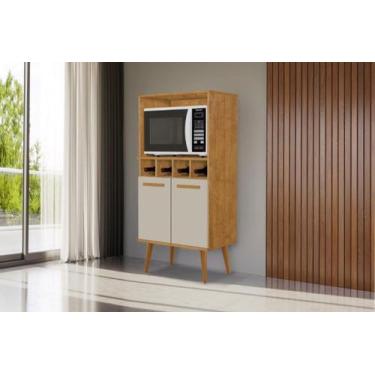 Imagem de Armário  Balcão NU Estilo Retrô 2 Portas Com Adega Cor Canela / Off Wh