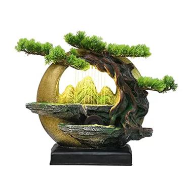 Imagem de Fonte de mesa para uso interno, fonte de água corrente, relaxamento, fonte de água corrente, Feng Shui, circulação, água, bonsai, ornamentos decorativos para escritório, sala de estar, armário de TV,