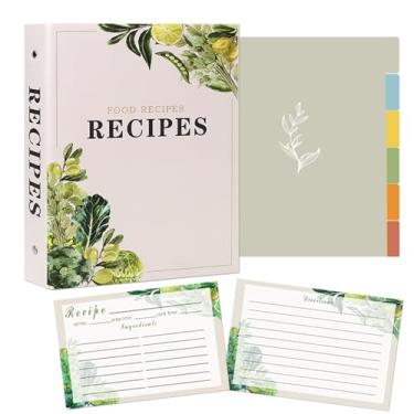 Imagem de Fichário de receitas - Livro de receitas com 3 argolas com mangas de plástico, 50 cartões de receitas e divisórias - para escrever suas próprias receitas, organizar e preservar as receitas secretas da
