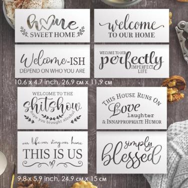 Imagem de Estêncil de boas-vindas para pintura em madeira grande reutilizável - kit sazonal com 8 conjuntos - estêncil de boas-vindas vertical, lar doce lar e estênceis de férias STENCILAIR
