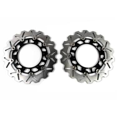 Imagem de 1 par de discos de freio dianteiros flutuantes compatíveis com Yamaha YZF R1 1998-2003, R6 1999-2002, YZF600R THUNDERCAT 1996-2002, YZF1000R THUNDERACE 1996-2000, BT1100 BULLDOG 2002 - 2006, preto