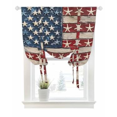 Imagem de Cortinas de amarrar para janelas bandeira americana rústica estrela do mar costeira bolso haste persiana ajustável balão cortina saia retrô estrelas dos EUA para quarto, cozinha, banheiro, persianas,