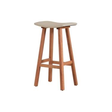 Imagem de Banqueta Alta Bar de Madeira para Cozinha Ipanema Meu Móvel de Madeira - Stain e Tecido Bege