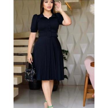 Imagem de Vestido Gode Rodado Plissado Lindo Evangelico Cinto Midi Oferta - Univ