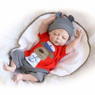Imagem de Bebê Reborn Menino Cabelo Fio a Fio Corpo de Silicone Olhos - New Happ