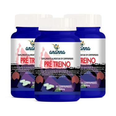 Imagem de 3x Pré Treino c/ Cafeína Vita B6 B12 C e Cromo 60 Comp 1200mg - Ananna