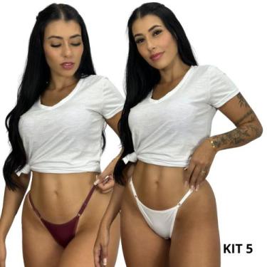 Imagem de Kit 5 Calcinhas Fio Dental Duplo Poliamida Com Regulagem Laterais Ajus