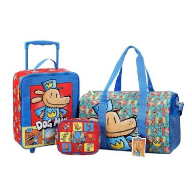 Imagem de Bioworld Conjunto de bagagem de carro juvenil de 3 e 4 peças, Quadrados de personagens Dog Man, OSFA