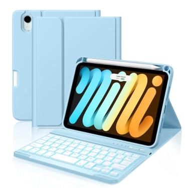 Imagem de Cousper Capa com teclado para iPad mini 7 A17 Pro 2024/iPad Mini 6 geração com teclado 2021 8,3 polegadas, suporte para lápis, capa de teclado destacável retroiluminada em 7 cores para iPad mini 7ª/6ª