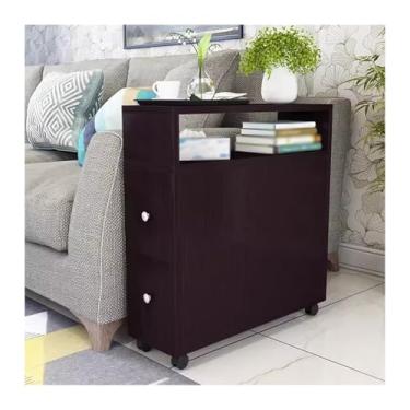 Imagem de Armário lateral de sofá Armário lateral de canto moderno simples para sala de estar com sofá de 2 gavetas, mesa móvel pequena e estreita com 4 rodas Armário de armazenamento(Preto,60x20x65cm)