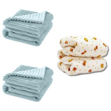 Imagem de Cobertor Kit 3pçs Bebê Wave Berço Azul e Edredom Leão - Neném Na Nuvem