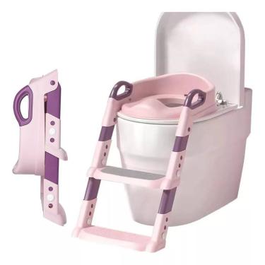 Imagem de Assento Redutor Infantil Rosa Com Escada Para Vaso Sanitário