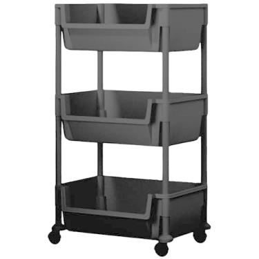 Imagem de Carrinho Organizador Multiuso 3 Prateleiras com Rodinhas para Cozinha Banheiro Salão Manicure Cabeleireiro (Preto)