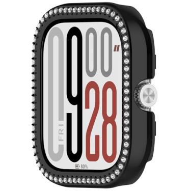 Imagem de Disscool Capa compatível com Redmi Watch 5/eSIM/4 Smartwatch antiqueda rígida PC capa protetora de substituição diamante sintético decoração acessórios para relógio (preto)