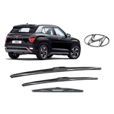 Imagem de Kit 3 Palhetas Limpador De Parabrisa Dianteiro + Traseiro Modelo Premium Tipo Original Hyundai Creta 2021 2022 2023 2024