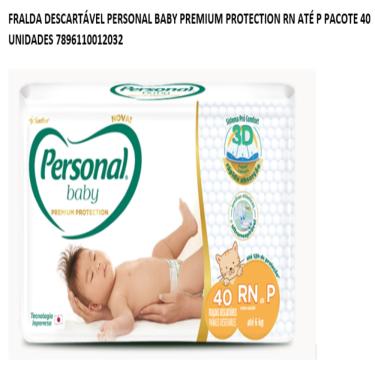 Imagem de FRALDA DESCARTÁVEL PERSONAL BABY PREMIUM PROTECTION RN ATÉ P E 6KG PACOTE 40 UNIDADES