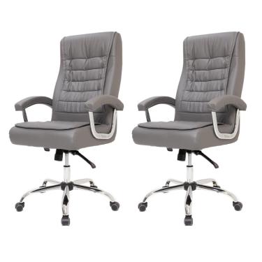 Imagem de Kit 2 Cadeiras De Escritório Presidente Alta Big Confortável Molas Ensacadas Pillow Top Cinza
