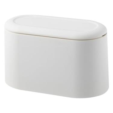 Imagem de Lixeira de mesa, mini lixeira de plástico de 2L, lixeira pequena removível com tampa tipo prensa, mini lixeira antiderrapante para quarto, cozinha, cômoda, mesa de escritório