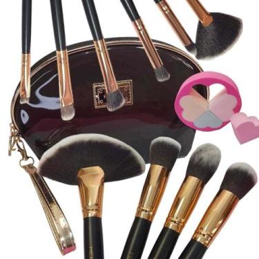 Imagem de Kit de Pincel Maquiagem c/ 10 pinceis + necessaire + Esponja - Meily's