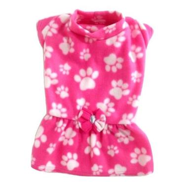 Imagem de Vestido de inverno soft rosa com estampa patinhas tamanho G - Nica Pet