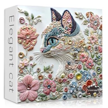 Imagem de PICKFORU Cat Puzzles for Adults 1000 Pieces，Kitten Flower Puzzle Unique Art, Beauty Animal Kitty Cat Jigsaw Puzzle Floral, Colorful Aesthetic Impossible Hard Challenging