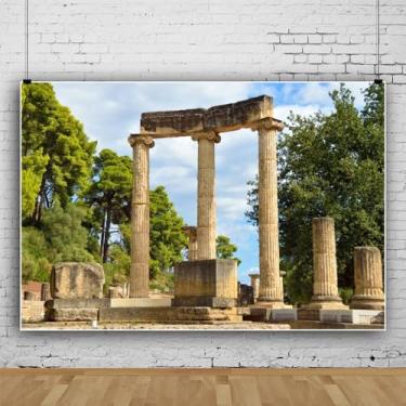 Imagem de Fundo de pilar de santuário da Grécia Antiga Ruínas gregas Antigas Olympia Coluna de Edifício Histórico Fotografia Fundo para Crianças Adultos Decorações de Festa de Viagem Suprimentos de Estúdio
