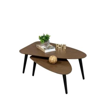 Imagem de Conjunto Mesa de Centro Paris Retangular Decorativa, 2 Peças para Sala de Estar, Escritório ou Sofá Canto (Imbuia)