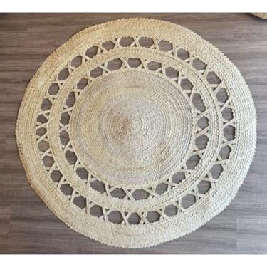 Imagem de Tapete Em Palha Fibra Natural Artesanal Redondo 1,50 Cm