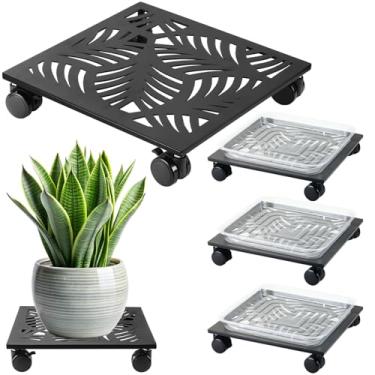 Imagem de Planterhoma 3 Pacotes De Suporte Quadrado Metal Para Plantas 12" Com Rodas, Grande Ferro Rodízios, Carrinho Resistente, Base Rolo Mover Vasos Ambientes Internos E Externos, Preto