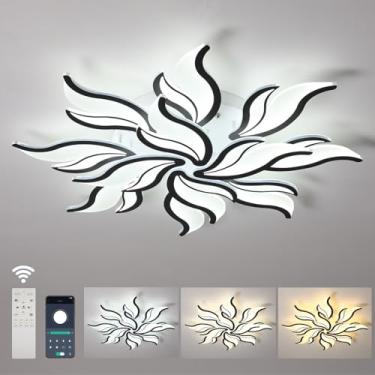 Imagem de Luminária de teto LED de 40 W, design moderno de flores, lâmpada inteligente regulável com controle remoto e aplicativo, acessórios de acrílico para sala de estar, quarto, cozinha, escritóri