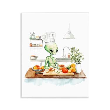 Imagem de Stupell Industries Arte de placa de parede Chef Alien in Kitchen, design de Lil' Rue, 28 x 35 cm