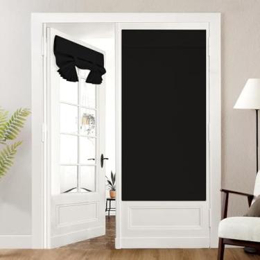 Imagem de Cortinas de porta francesas 100% blackout texturizadas de linho cortinas de janela de porta com isolamento térmico cortinas com a mesma cor e textura em ambos os lados para qualquer cômodo L 66 x C