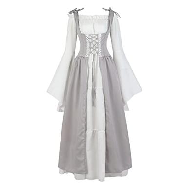 Imagem de Zhitunemi Fantasias renascentistas para mulheres vestido de fada gótico vestido camponês traje medieval, Cinza, 3X-Large