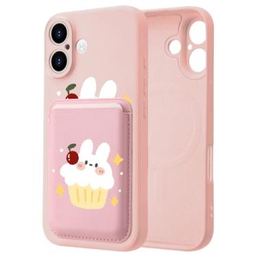 Imagem de Capa de telefone magnética de coelho de bolo fofo para iPhone 15 Pro Max de 6,7 polegadas, compatível com Magsafe, com suporte magnético de couro, carteira magnética de couro, proteção total da câmera