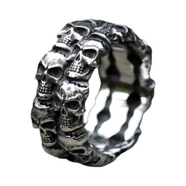 Imagem de Anel de Caveira Masculino Vintage - Aço Inoxidável 316L com Aegishjalm