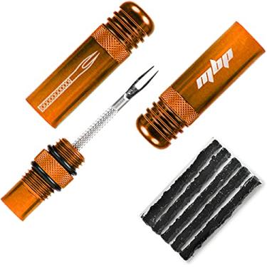 Imagem de MBP Kit de reparo de pneu sem câmara de ar Ultimate Cycling para MTB/Road/Gravel/Pneus universais sem câmara - Liga leve - Ferramenta multifuncional - Inclui plugues de pneu - Super compacto (laranja)