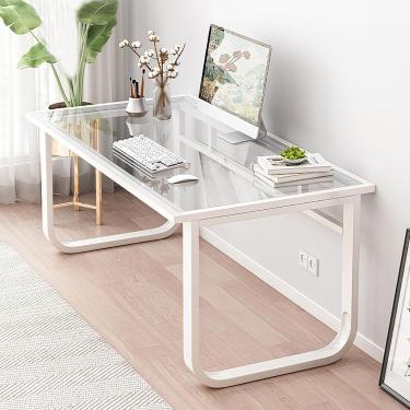 Imagem de Mesa de computadores de vidro, mesa de estudo moderna de escrita simples com pernas de metal, mesa de estudos de escritório escrita mesa de estudo de escritório, mesa de trabalho para pc par
