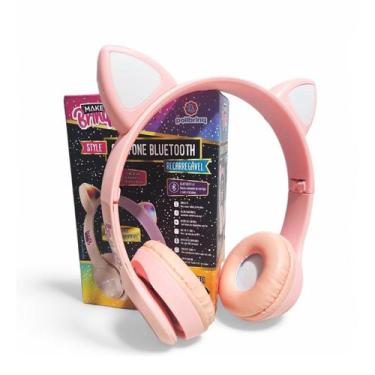 Imagem de Fone Ouvido Bluetooth Infantil Mini Cat Fone Orelha Gato Led - Polibri
