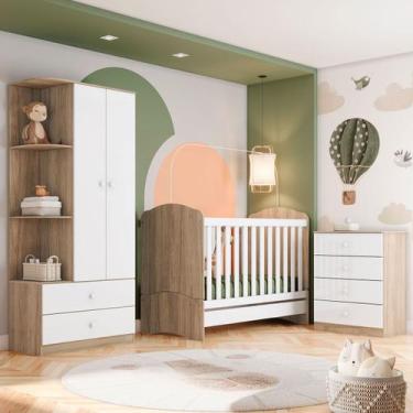 Imagem de Quarto de Bebê Completo Hope 2 Portas 6 Gavetas Rústico/Branco - Pnr M