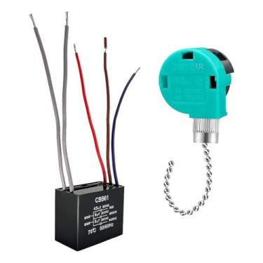 Imagem de Ioensy Acessórios para interruptor de ventilador de teto, lâmpada de parede CBB61, capacitor, substituição profissional, 3 velocidades, 5 fios, controle de, Corrente de Prata