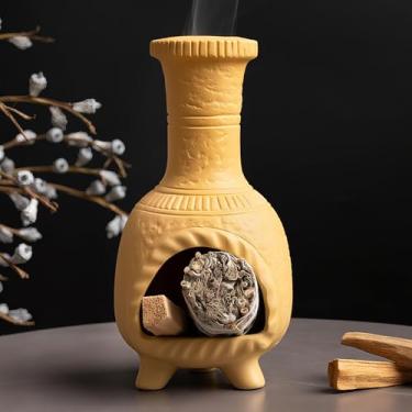 Imagem de MOUGIGI Queimador de terracota Palo Santo feito à mão - Prato de incenso de argila chiminé estilo mexicano e alívio da ansiedade, mini altar aromático doméstico com design de chaminé, presente de